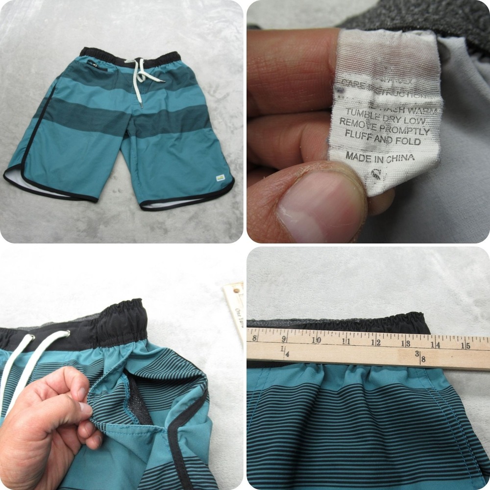 Vuori Shorts Mens Medium‎ Teal Striped Zip Pocket Unlined Board Swim Trunks